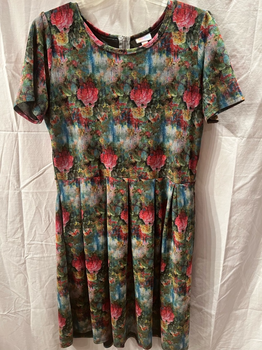 LuLaRoe Floral Midi Dress in Pink, Green & Blue